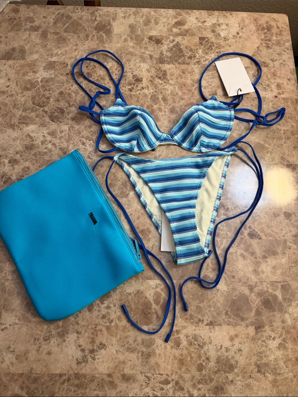 triangl swimwear Blue Striped Bikini Set